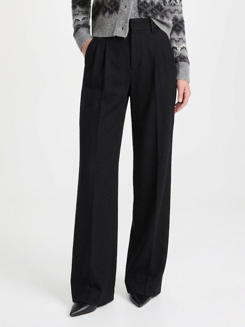 Vince Pleated Wool-Blend Wide-Leg Trousers Black Size 6 NWT $345